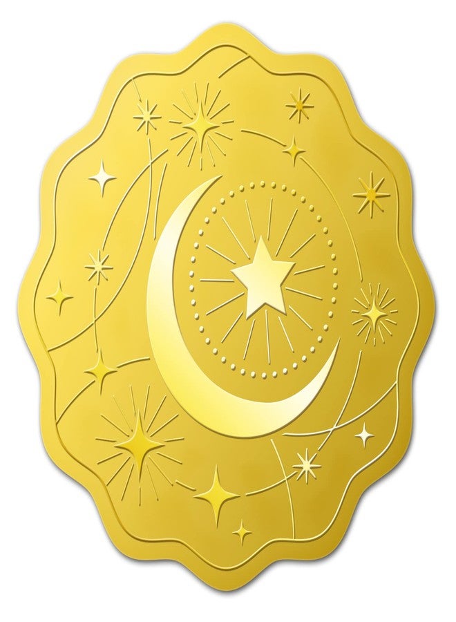 BENECREAT 100pcs Moon and Star Pattern Self Adhesive Gold Foil Embossed Stickers, Embossed Gold Certificate Seals for Wedding Invitations Envelope Graduation Seals, 5x5cm/2x2inch - Image 1