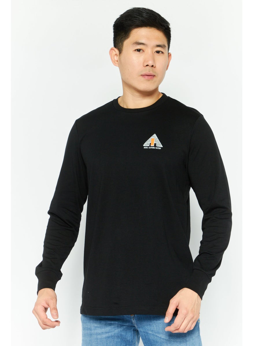 DIESEL - Men Crew Neck Long Sleeves Brand Logo T-Shirt, Black - Image 1