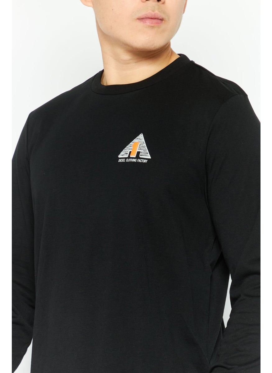 DIESEL - Men Crew Neck Long Sleeves Brand Logo T-Shirt, Black - Image 1