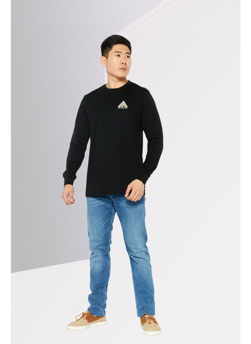 DIESEL - Men Crew Neck Long Sleeves Brand Logo T-Shirt, Black - Image 1