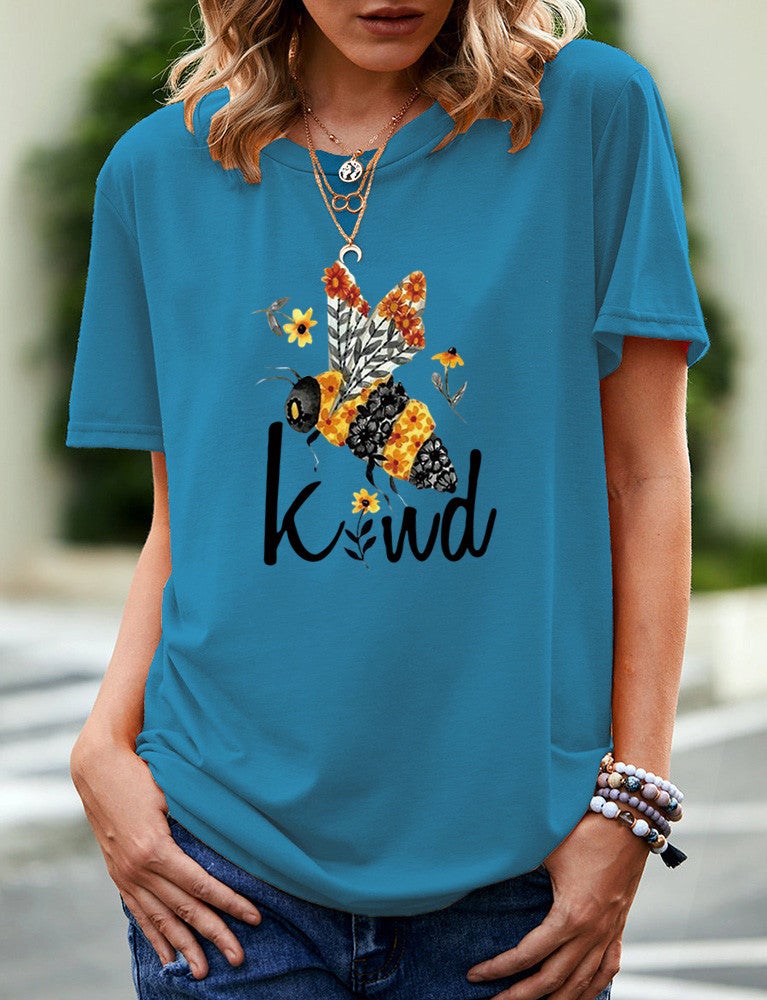 Wish Independent Station Like Bee Pattern Printed Short Sleeve T-Shirt For Women - Image 4