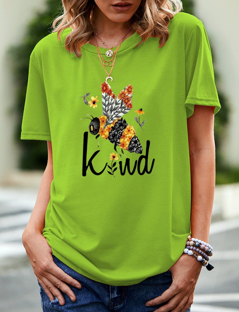 Wish Independent Station Like Bee Pattern Printed Short Sleeve T-Shirt For Women - Image 5
