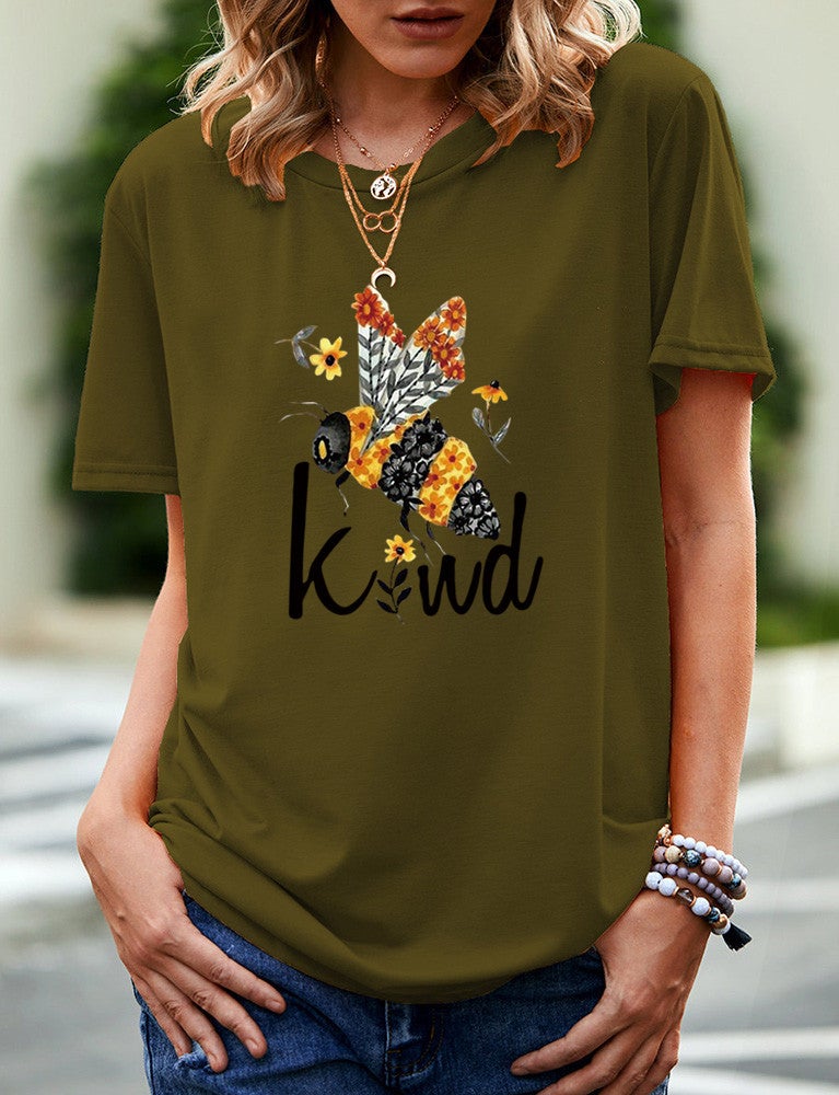 Wish Independent Station Like Bee Pattern Printed Short Sleeve T-Shirt For Women - Image 3