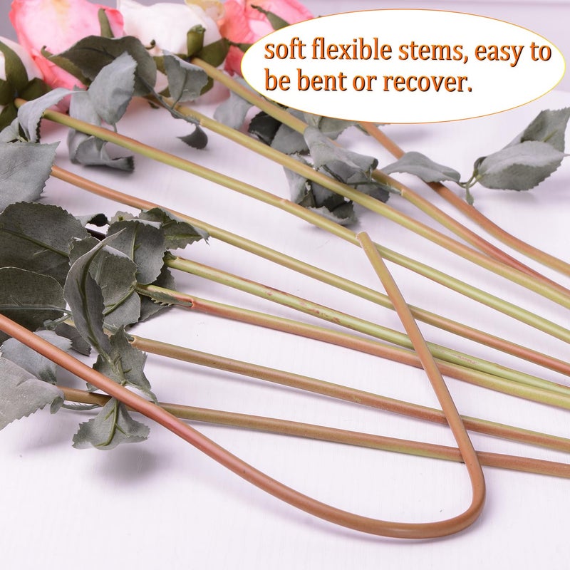 XONOR زهور الورد الاصطناعية XONOR بتصميم واقعي حواف محترقة وردة عتيقة بساق طويلة لتزيين المنزل وحفلات الزفاف والمناسبات (10 قطع وردي) - Image 3