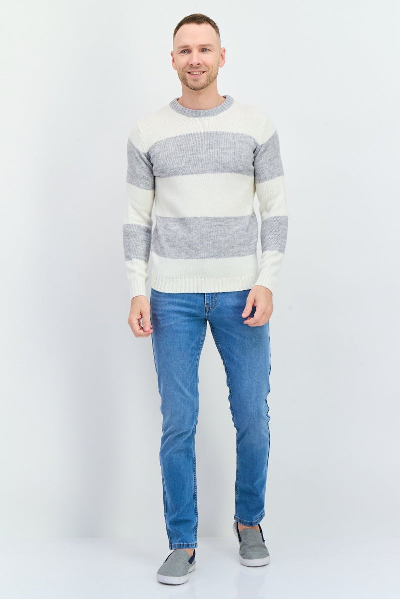 Sorbino سويت شيرت رجالي بياقة دائرية مخطط، أبيض - Image 4