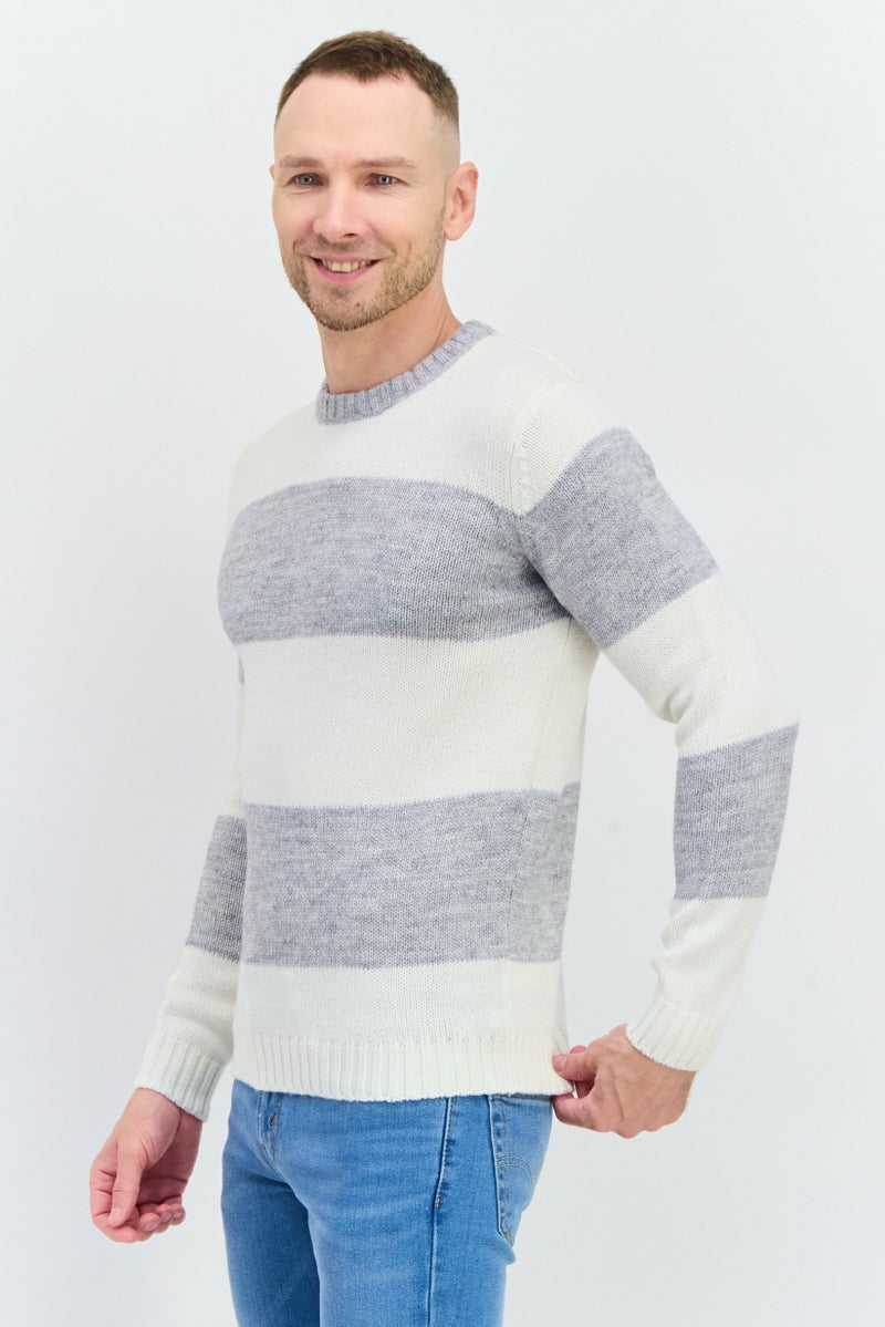 Sorbino سويت شيرت رجالي بياقة دائرية مخطط، أبيض - Image 2