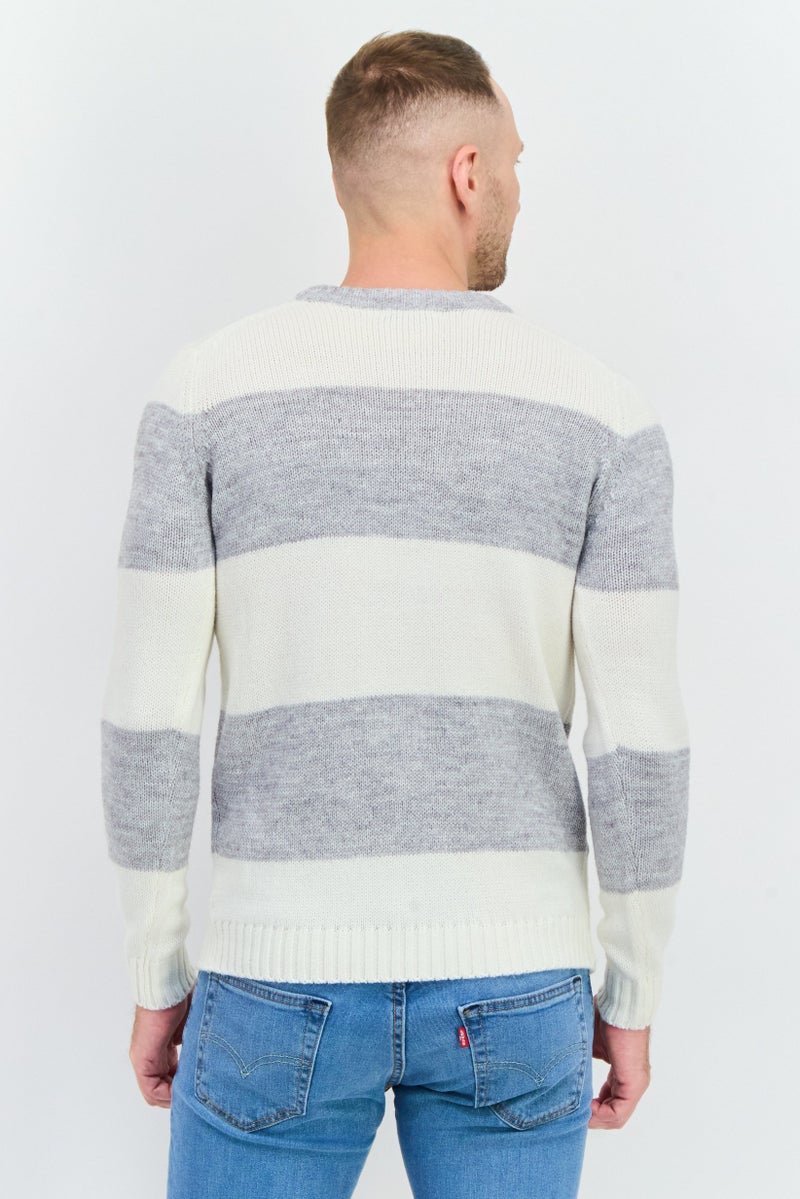 Sorbino سويت شيرت رجالي بياقة دائرية مخطط، أبيض - Image 3