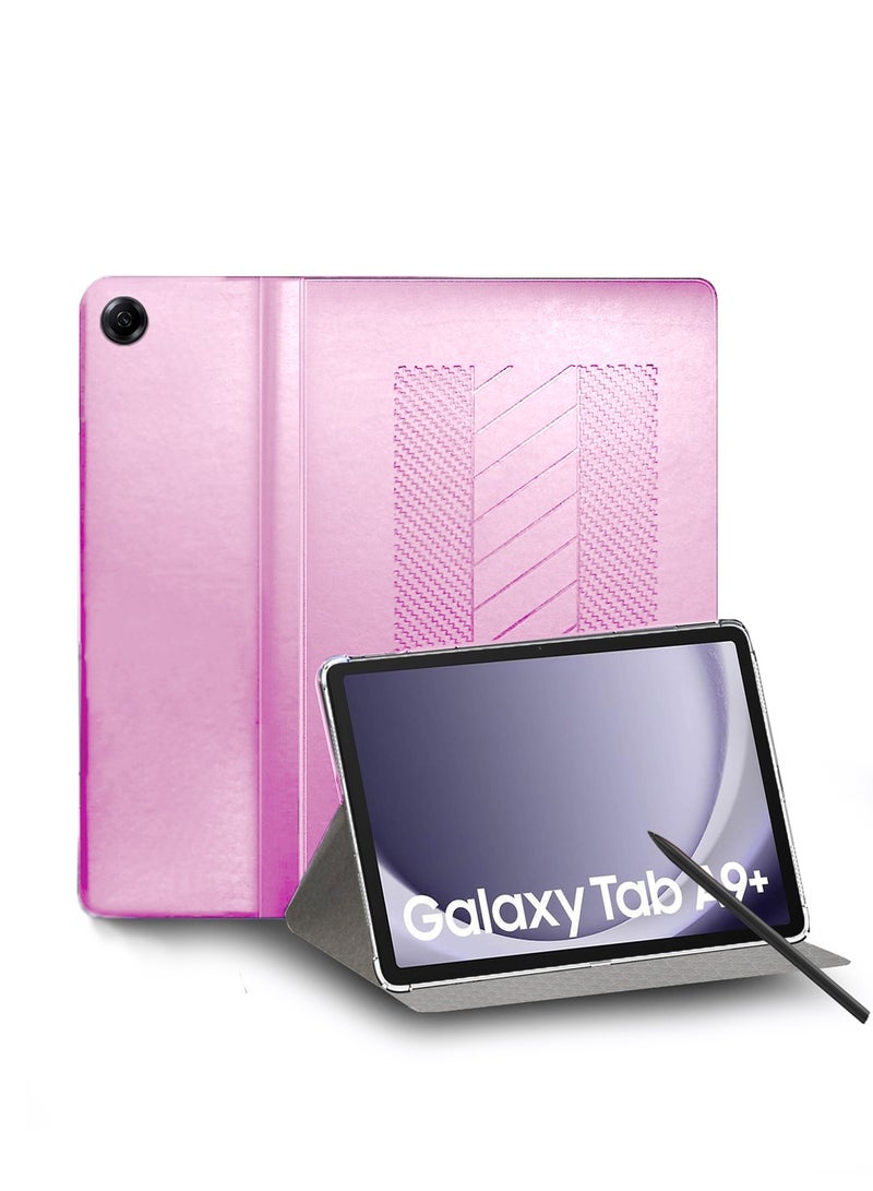 BYTER Samsung Galaxy Tab A9+ / A9 Plus 5G 2023 X210 X215 X216 11.0 / Samsung Galaxy Tab A11+ 2025 / Samsung Galaxy Tab A11 Plus 2025  Classic PU Leather Trifold Stand Flip Case Cover - Light Pink - Image 1