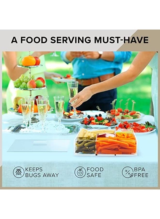 SMARTPOINTS Snack Serving Tray with Lid - Divided Appetizer Serving Tray Set, Empty Sectional Gift Box for Nuts & Dry Fruit Tray, Veggie Serving Platter, Candy Dish, Acrylic Clear-Gold, 5 Compartments Clear 23 cm  - Image 4