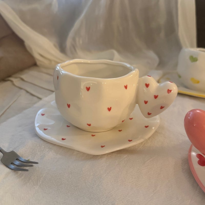 French-Style Ins Heart Ceramic Cup And Saucer Hand-Punched Irregular Coffee Cup And Saucer Afternoon Tea Cup And Saucer - Image 4