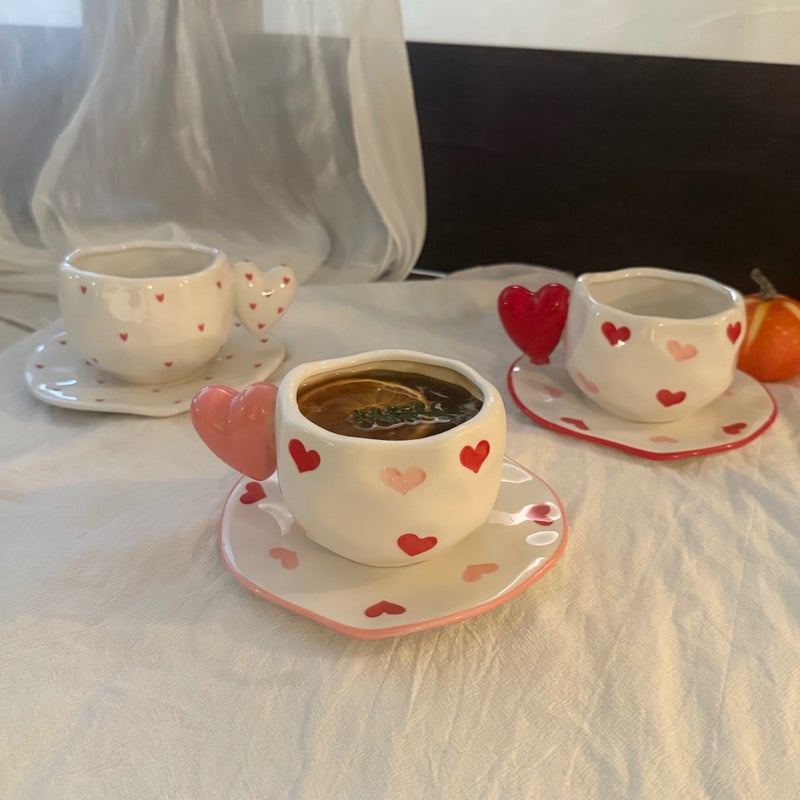 French-Style Ins Heart Ceramic Cup And Saucer Hand-Punched Irregular Coffee Cup And Saucer Afternoon Tea Cup And Saucer - Image 3