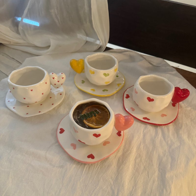French-Style Ins Heart Ceramic Cup And Saucer Hand-Punched Irregular Coffee Cup And Saucer Afternoon Tea Cup And Saucer - Image 5