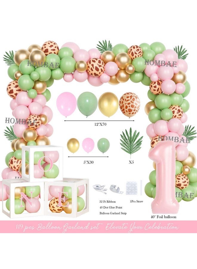 Hombae Wild One Birthday Decorations Girl, 1st Birthday Decorations Girl, Safari Jungle Animal First Birthday Decor Backdrop Balloon Banner Tablecloth Cake Topper Box for One Year Old Birthday Girl - Image 3