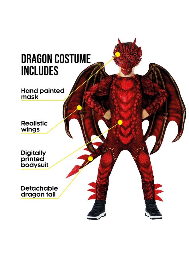 Morph Red Dragon Costume for Kids, Boys Halloween Dragon Costume with Wings, Fun Dress-Up for Parties and Events, Medium - Image 2