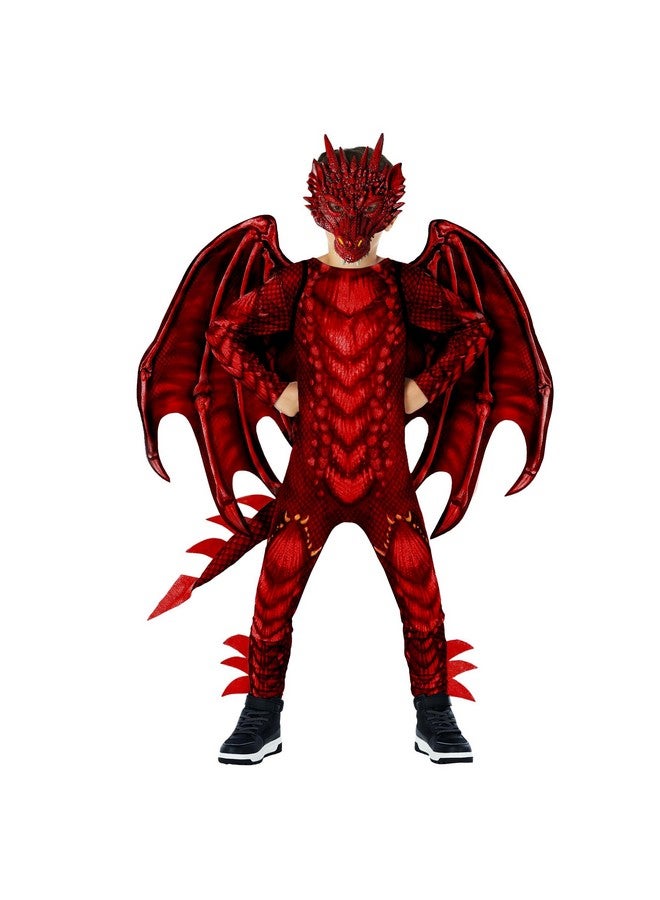 Morph Red Dragon Costume for Kids, Boys Halloween Dragon Costume with Wings, Fun Dress-Up for Parties and Events, Medium - Image 1