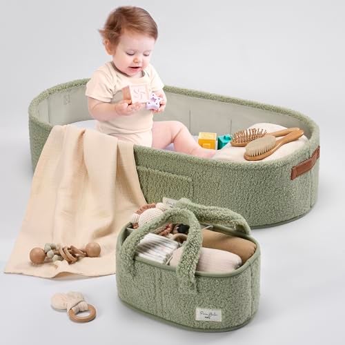 PeraBella Baby Changing Basket for Dresser Top, Baby Moses Basket for Newborn, Portable Diaper Changing Pad Table Topper for Dresser, Includes Diaper Caddy Organizer with Handle, Moses Bassinet Mat - Image 2