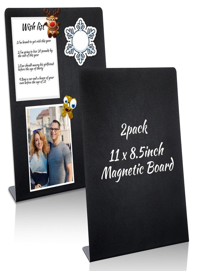 Caeuiciw 2 Pieces Magnetic Bulletin Board with Stand 11 x 8.5 Inches Mini Black Magnet Metal Tabletop Memo Display Board for Back to School Menu Table Home Kitchen Office Supplies - Image 1