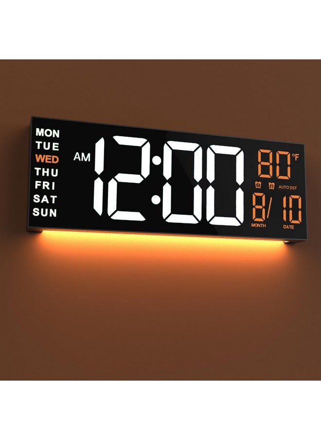 Jall 16" Large Digital Wall Clock Timer, Remote Controll, 2 Alarms, Led Display, 8 Rgb Color, Auto Dst, Temperature For Living Room, Bedroom, Desk, Mounted, Gift For Elderly (White Orange, 16 Inches)  - Image 1