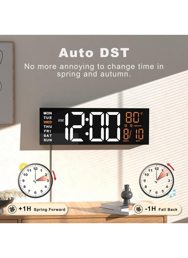 Jall 16" Large Digital Wall Clock Timer, Remote Controll, 2 Alarms, Led Display, 8 Rgb Color, Auto Dst, Temperature For Living Room, Bedroom, Desk, Mounted, Gift For Elderly (White Orange, 16 Inches)  - Image 4