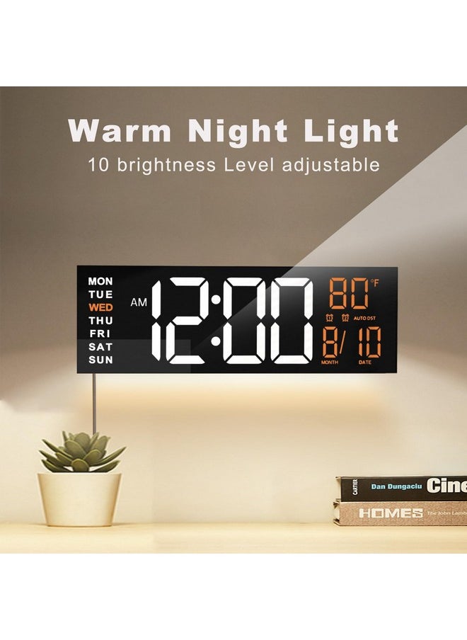 Jall 16" Large Digital Wall Clock Timer, Remote Controll, 2 Alarms, Led Display, 8 Rgb Color, Auto Dst, Temperature For Living Room, Bedroom, Desk, Mounted, Gift For Elderly (White Orange, 16 Inches)  - Image 3