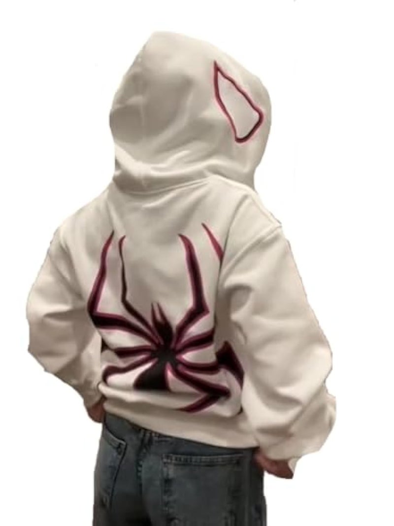 Crancious Y2K Spider Print Oversized Hoodie - Unisex Gothic Harajuku Sweatshirt with Spider Zipper Design (Medium,White-red letters) - Image 1