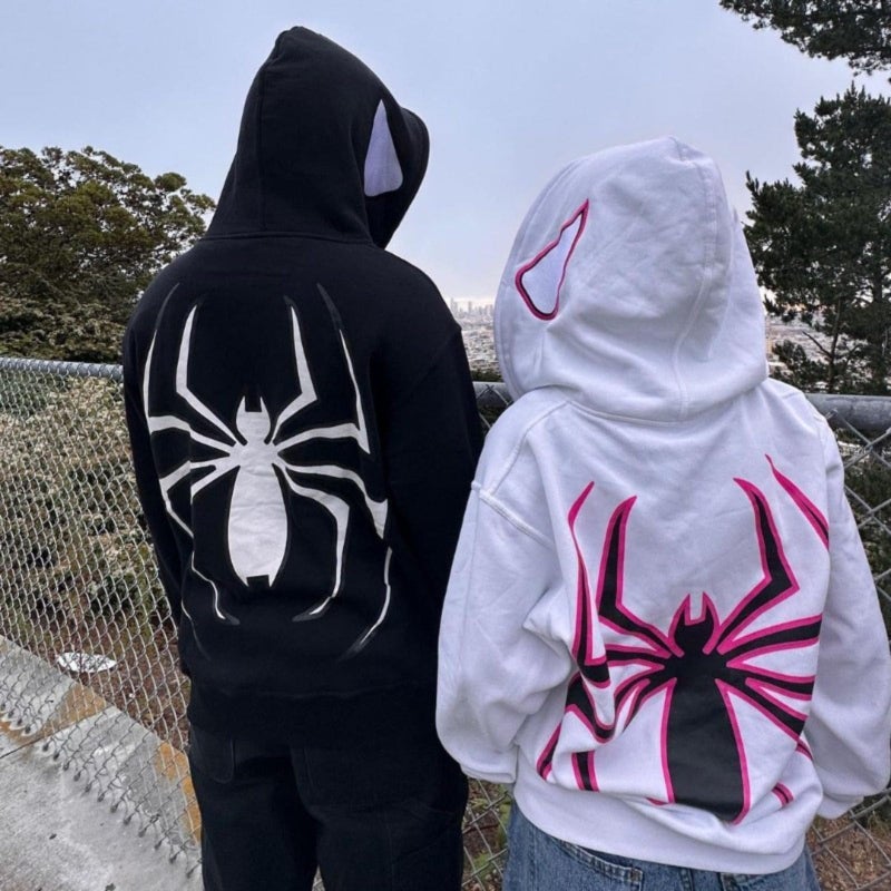Crancious Y2K Spider Print Oversized Hoodie - Unisex Gothic Harajuku Sweatshirt with Spider Zipper Design (Medium,White-red letters) - Image 4