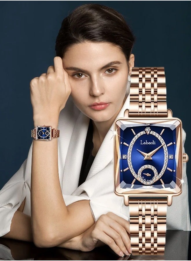 Labaoli Stylish and elegant: Women's stainless steel waterproof quartz watch with a dial and diamond-cut mirror face design.  - Image 2