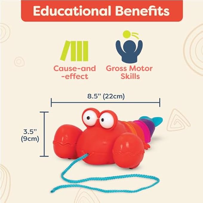PULL ALONG TOY  PUSH OR PULL LOBSTER  WALKING TOY WITH STRING  TOYS FOR TODDLERS, KIDS  18 MONTHS +  WAGGLE-A-LONGS - PINCHY PAT - Image 4