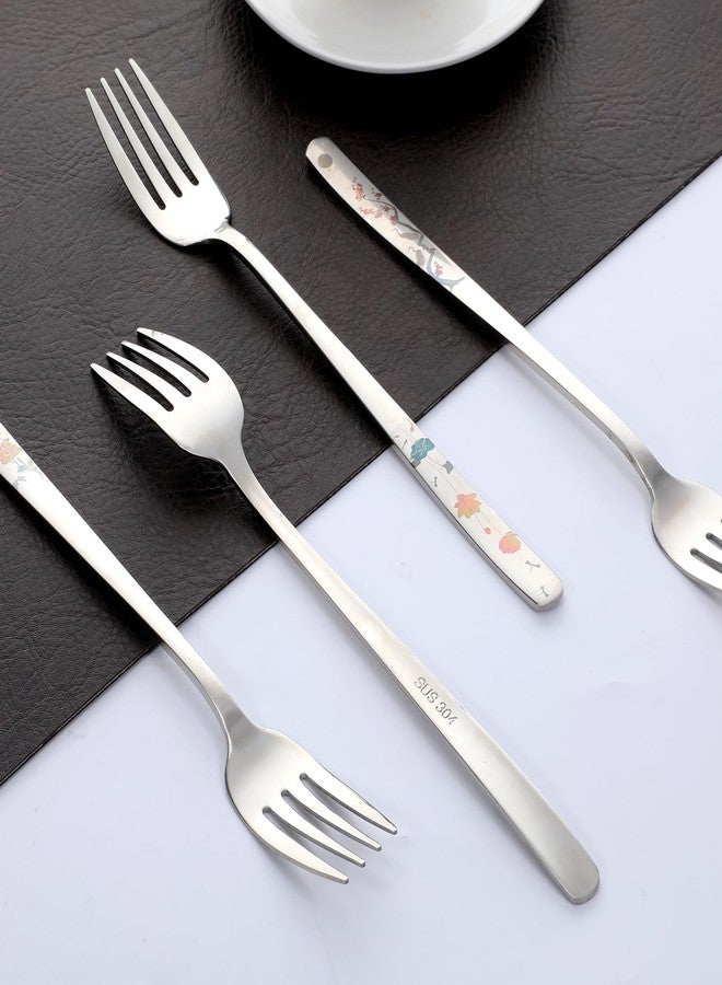 Alrhso 4Pcs 8" Korean Forks 18/10 Stainless Steel Forks Silverware Flatware Louise Kitchen Salad Dessert Fork with Flower Pattern for Dinner Cutlery Home Restaurant, Mirror Finish, Dishwasher Safe - Image 3