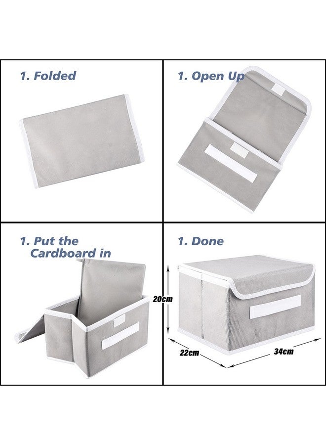 Kuber Industries Kuber Industries Drawer Storage Box | Dhakkan Storage Box | Non-Woven Clothes Organizer For Toys | Storage Box with Handle | Plain | Medium | Pack of 3 | Gray - Image 2