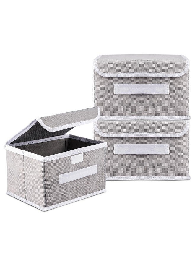 Kuber Industries Kuber Industries Drawer Storage Box | Dhakkan Storage Box | Non-Woven Clothes Organizer For Toys | Storage Box with Handle | Plain | Medium | Pack of 3 | Gray - Image 1