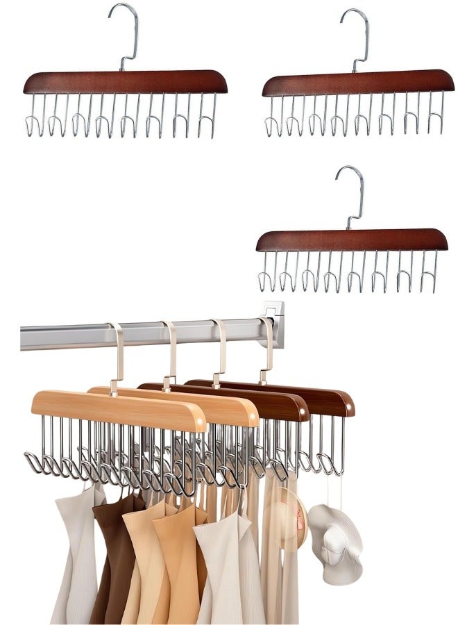 3pcs Wooden Clothes Hanger with 8 Metal Hooks, Modern Vintage Style, Used for Supporting and Hanging All Kinds of Clothes - Brown - Image 1
