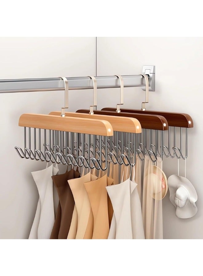 3pcs Wooden Clothes Hanger with 8 Metal Hooks, Modern Vintage Style, Used for Supporting and Hanging All Kinds of Clothes - Brown - Image 3