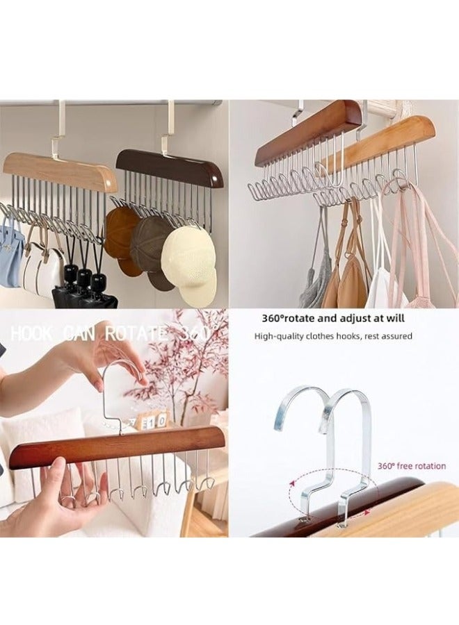 3pcs Wooden Clothes Hanger with 8 Metal Hooks, Modern Vintage Style, Used for Supporting and Hanging All Kinds of Clothes - Brown - Image 4
