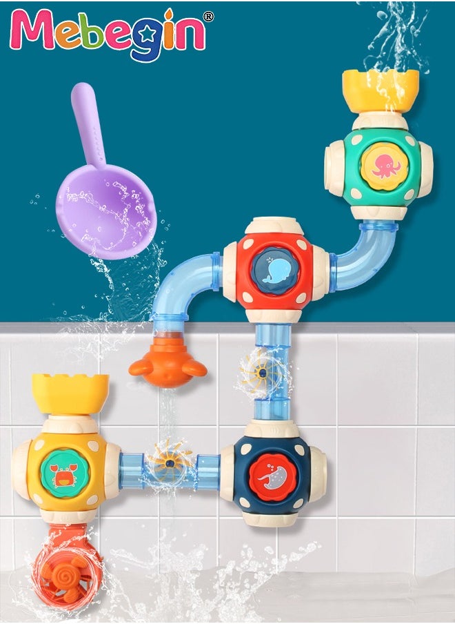 MEBEGIN Baby Bathtub Toy with Unique Design, Safe Colorful Waterwheel, Baby Bath Splash Toy with 4 Strong Suction Cups, Fun Animal Waterfall Set  with Water Ladle, Waterfall Shower Toys, Made of Skin Friendly ABS Material, Smooth Edge  - Image 1