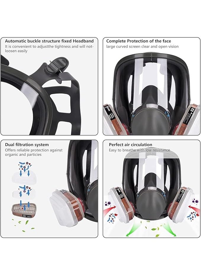 Upgraded reusable full-face breathing apparatus, protective mask against toxic gases and organic vapors, anti-fog and dust mask, suitable for work protection in painting, mechanical polishing, logging, welding and other operations. - Image 2