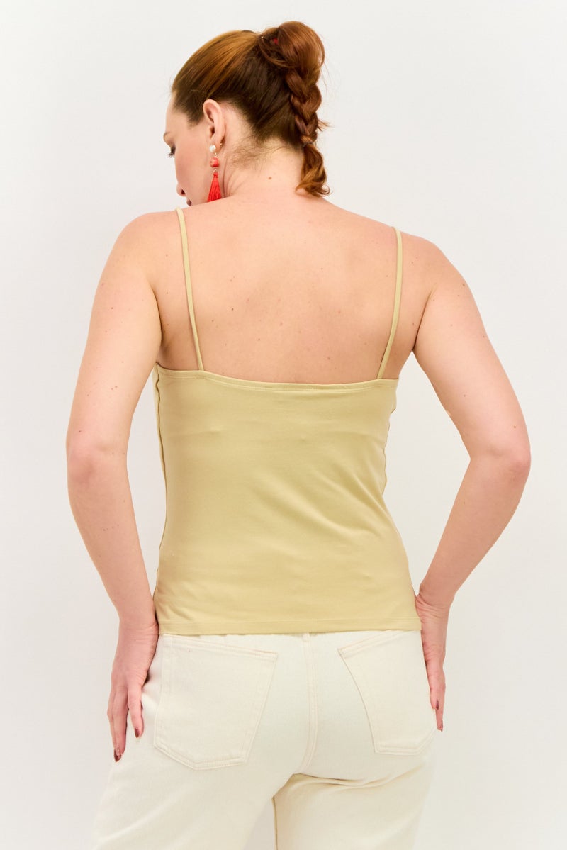 Envii بلوزة نسائية بدون أكمام ذات ياقة مربعة، بيج كاكي - Image 2