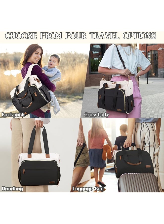 Pripher 4 in 1 Diaper Bag Backpack, Diaper Bag Backpack for Mom Dad, Travel Diaper Bag Converts into Backpack with Shoulder Strap, Mommy Bag for Hospital with 14 Pockets, Large Capacity Baby Bag BlackBeige - Image 2