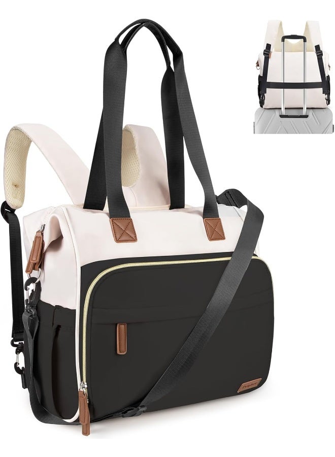 Pripher 4 in 1 Diaper Bag Backpack, Diaper Bag Backpack for Mom Dad, Travel Diaper Bag Converts into Backpack with Shoulder Strap, Mommy Bag for Hospital with 14 Pockets, Large Capacity Baby Bag BlackBeige - Image 1