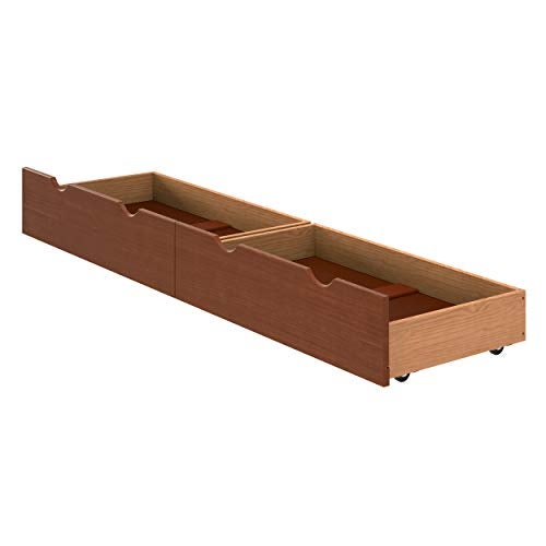 Alaterre Furniture Chestnut Underbed Storage Drawers Set of 2 Wooden Rolling Organizers Fits Bed Frames 975 in High or More Ideal for Childrens Bedroom Small Toys Seasonal Clothes 37x2038x938 Inches 