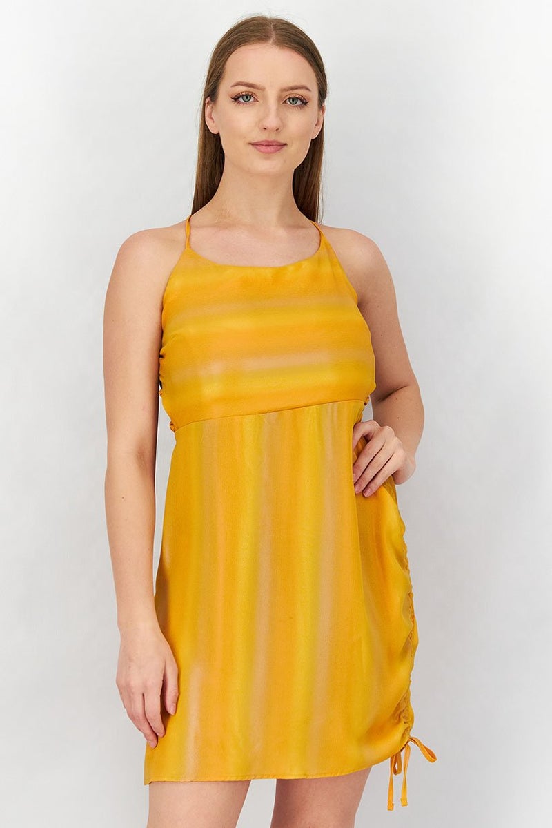 Reserved Women Metallic Mini Casual Dress, Orange - Image 1