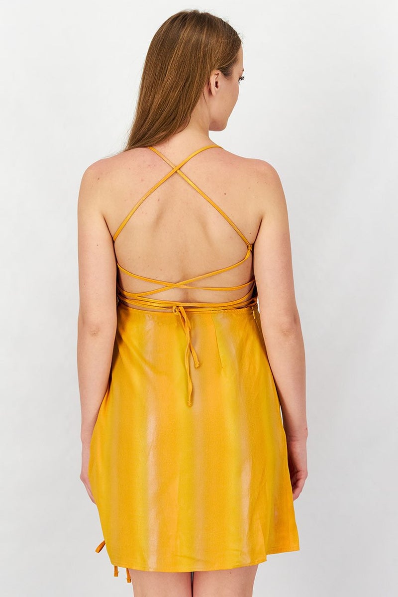 Reserved Women Metallic Mini Casual Dress, Orange - Image 4