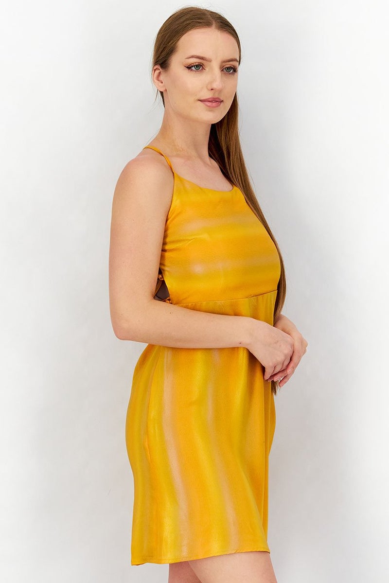Reserved Women Metallic Mini Casual Dress, Orange - Image 2