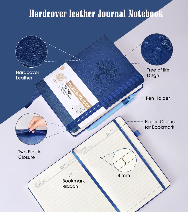 Ansopu Lined Journal Notebook -365 Pages A5 Thick Journals for Writing Ruled Notebook, Hardcover Leather Journal for Women Men, Daily Notebook for Work, Note Taking, 100Gsm Paper( 5.75'' X 8.38'' Darkblue) - Image 4