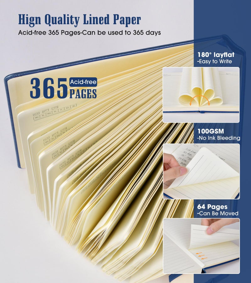 Ansopu Lined Journal Notebook -365 Pages A5 Thick Journals for Writing Ruled Notebook, Hardcover Leather Journal for Women Men, Daily Notebook for Work, Note Taking, 100Gsm Paper( 5.75'' X 8.38'' Darkblue) - Image 3