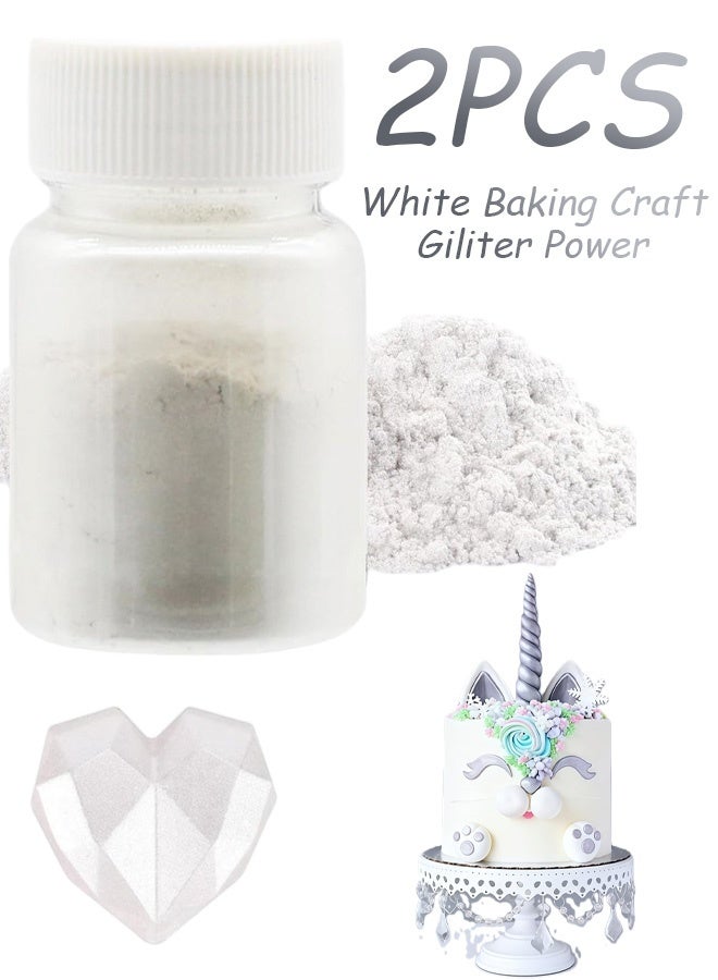 2 Pcs Pearl White Metallic Baking Craft Glitter Powder Food Safe Cake Topper Decoration for Cupcakes Cookies Dessert  DIY Garnish Parties Weddings Festive Celebrations,Sparkling Shimmery Dust,All 20g - Image 1
