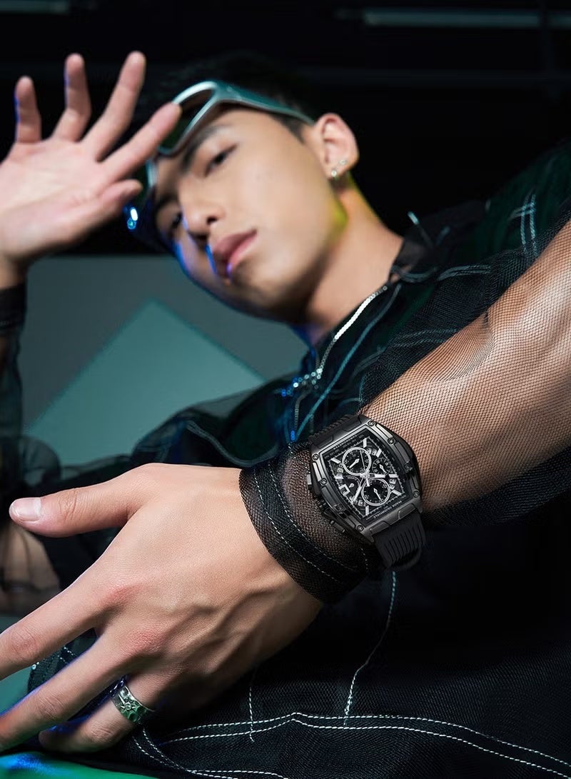 مارك وارفيلد الرجل الجديد ساعة رياضية سوداء فاخرة للرجال - كرونوغراف كوارتز مع حزام راتنج مقاوم للماء للصالة الرياضية والغوص - Image 3