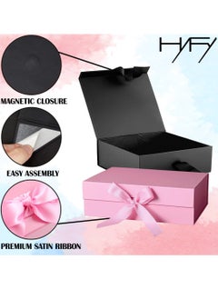 HYFY 2 PCS Black and Pink Gift Box Magnetic Closure Large Gift Box with Ribbon Foldable With Lid Gift Boxes for Women Wedding Gifts Festival Birthday Wedding Gifts Packaging 32x20x10cm  - Image 2