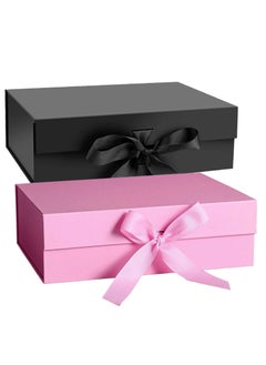 HYFY 2 PCS Black and Pink Gift Box Magnetic Closure Large Gift Box with Ribbon Foldable With Lid Gift Boxes for Women Wedding Gifts Festival Birthday Wedding Gifts Packaging 32x20x10cm  - Image 1