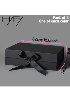 HYFY 2 PCS Black and Pink Gift Box Magnetic Closure Large Gift Box with Ribbon Foldable With Lid Gift Boxes for Women Wedding Gifts Festival Birthday Wedding Gifts Packaging 32x20x10cm  - Image 3